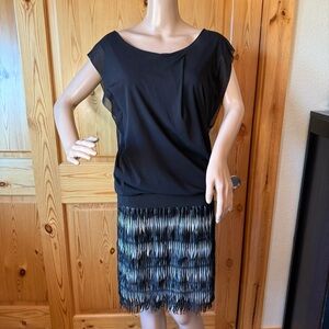 Vintage Y2K Vivienne Tam Black Dress Fringe Goth Size S Net Party Cocktail